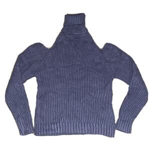 NEW Women's Turtleneck Knit Sweater Open Shoulder Blue Sz Large Souk & Sepia NWT